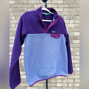 PATAGONIA Womens Med Synchilla Fleece 3/4 Snap-T Pullover Purple Color Block